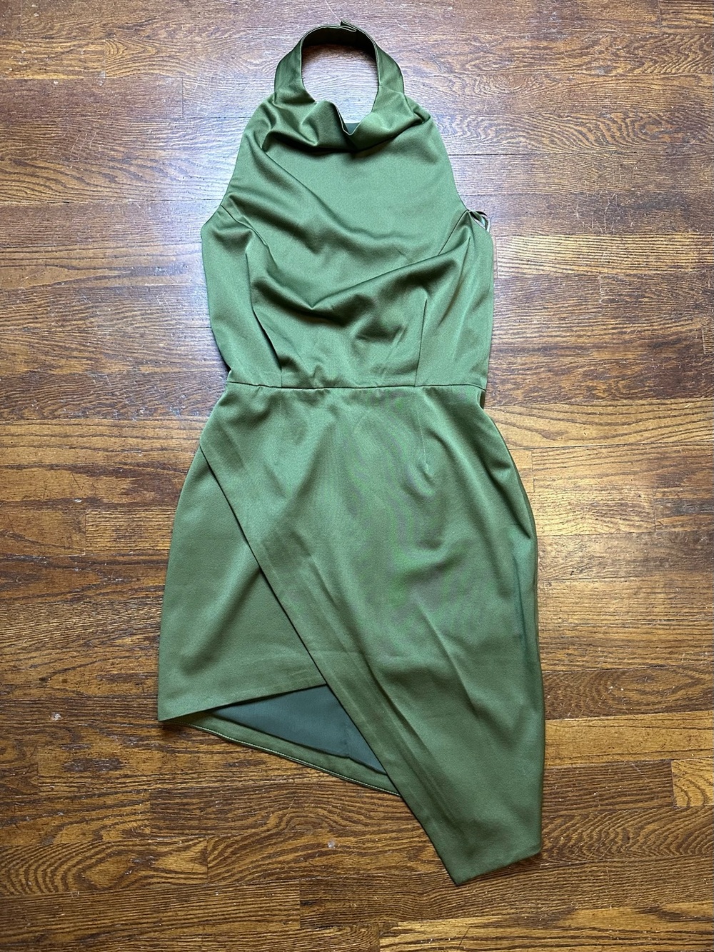 Elliatt Olive Green Asymmetrical Halter Dress